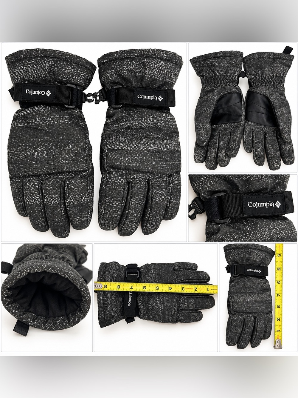 Columbia Youth Gray Black Winter Ski Gloves - Insulated Waterproof